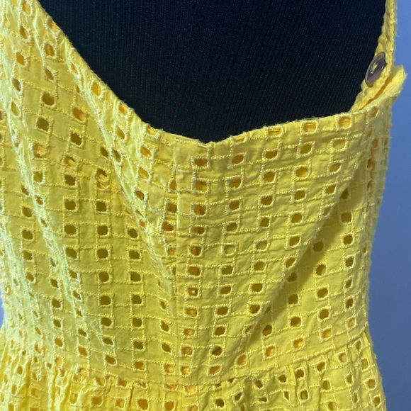 J Crew Yellow Embroidered Eyelet Lace Button Front Midi Sundress Sz 14 - Picture 7 of 13